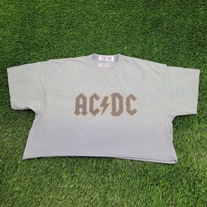 ACDC Cropped Shirt Womens XL 24x18 Blue Rock Band Lightning